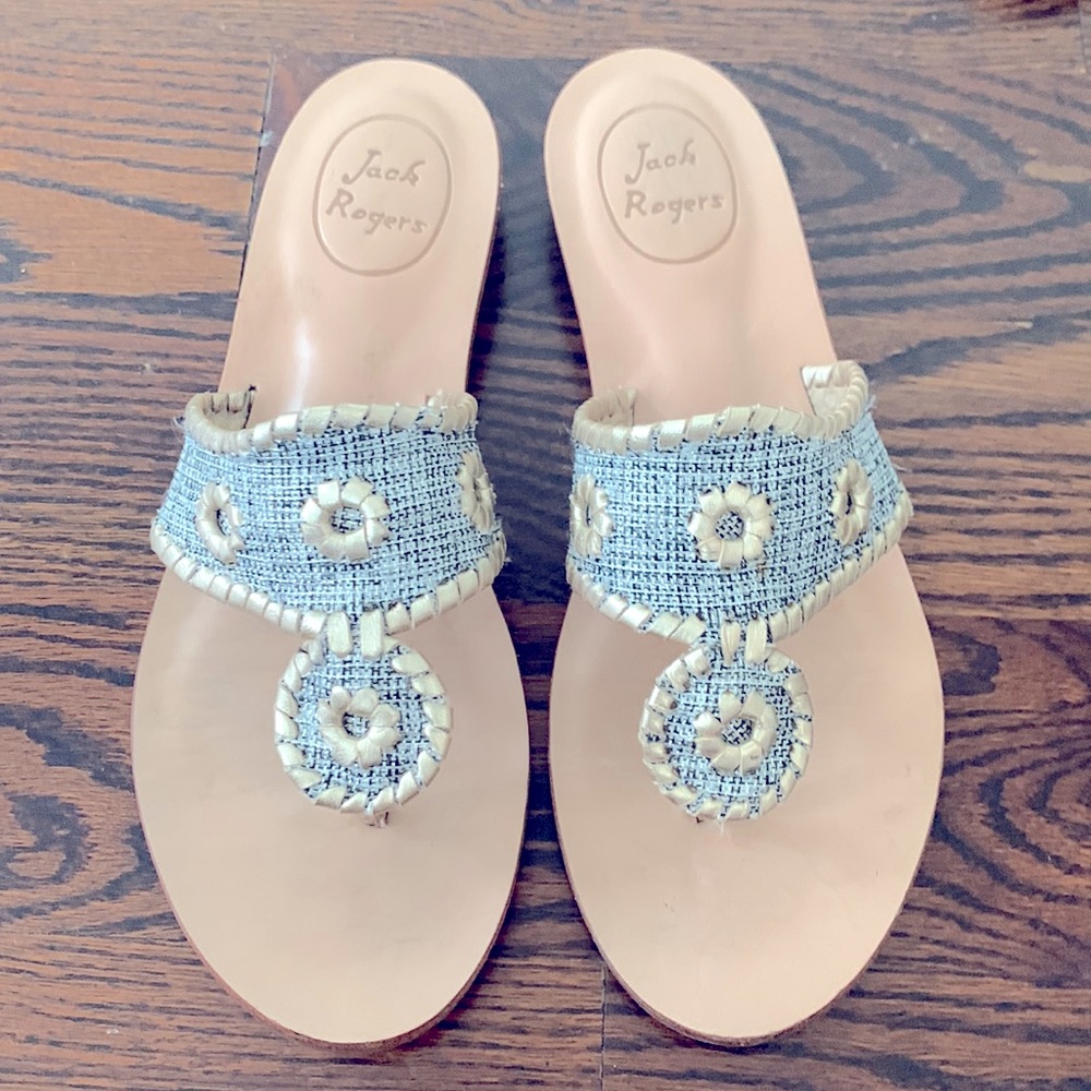Jack Rogers silver and gold sandals